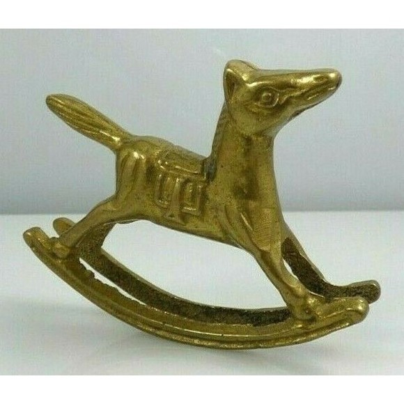 Miniature Solid Brass Rocking Horse Figurine Statue Saddle Western Vintage - Picture 2 of 12